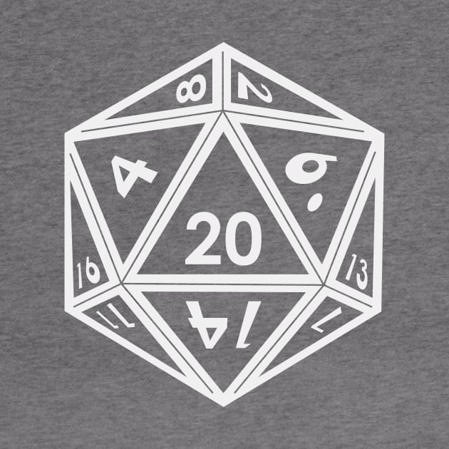 Transparent D20 Dice (White Outline) Full Size by Stupid Coffee Designs